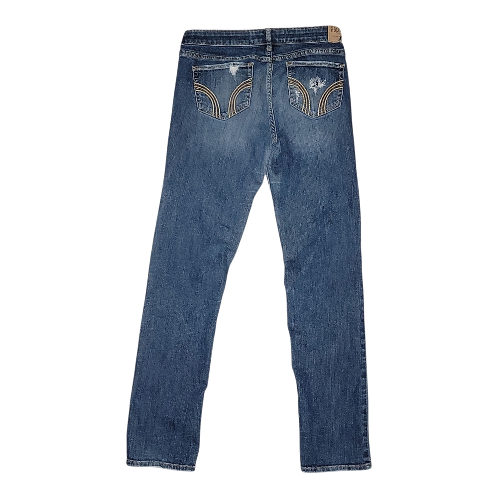 Hollister Women's Blue Distressed Straight Leg Jeans - Picture 2 of 9